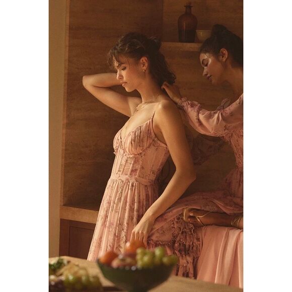 NWT Anthropologie V. Chapman Carmen Corset Front-Slit Ruffled Gown Size 0 - Picture 2 of 9